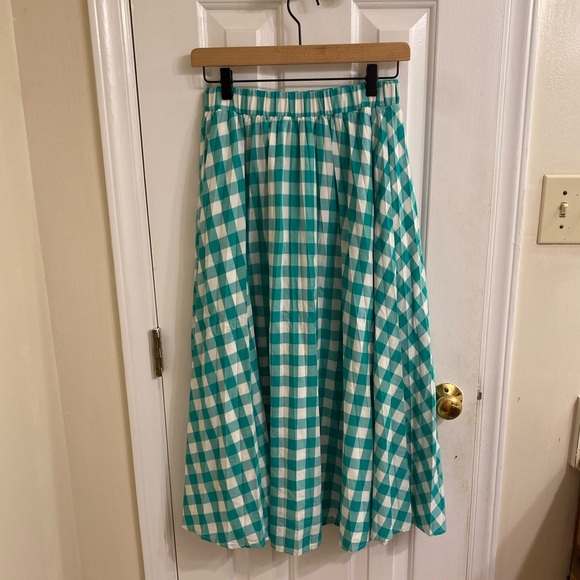 a new day Green Gingham Midi Skirt Pleated Swishy Garden Party Fairy Skirt Small - Picture 5 of 13